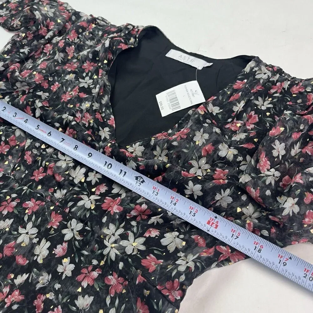 NWT ASTR Floral Top size Large Pink Gold Black glam blouse